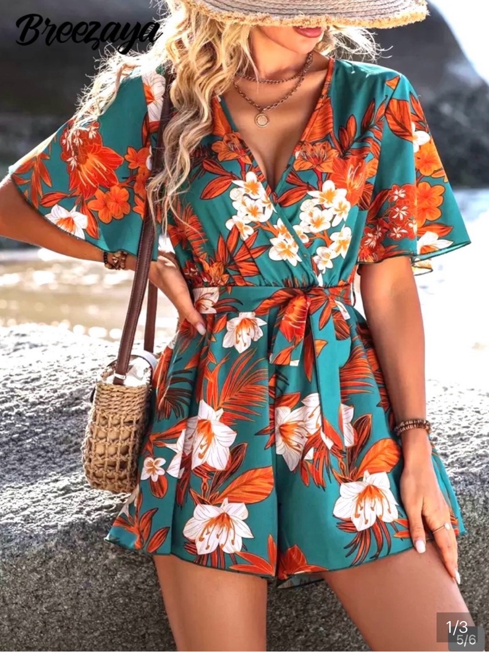 Shein Vacay Floral Print Belted Romper